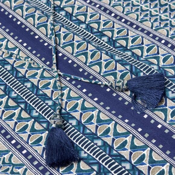 NWT Tommy Bahama Oversize Rayon Blue Green Geometric Tassel Blouse Women Size XS - Picture 9 of 13